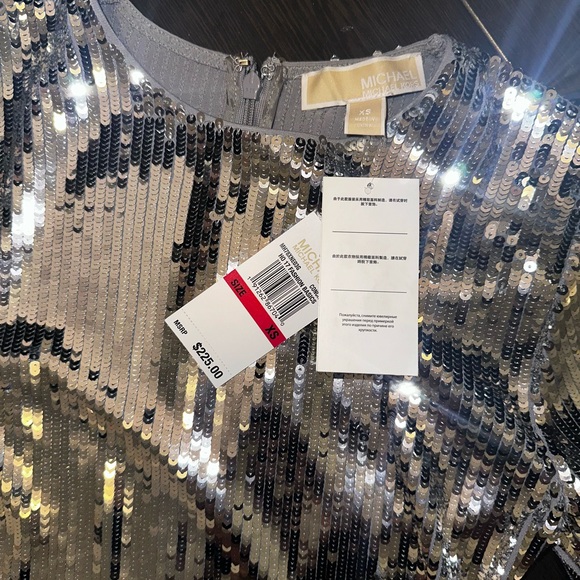 MICHAEL KORS SILVER SEQUIN PARTY DRESS SZ XS π - Picture 3 of 6